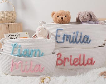Personalized Woven Basket – Custom Name Storage Basket for Baby Toys, Nursery Organization and Pet Toy Bin, Handmade Gift