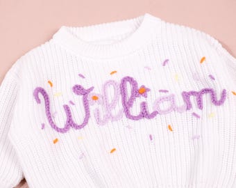 Personalized Hand Embroidered Name Knit Baby Sweater Tops, Custom Baby Girl Long Sleeve Sweatshirt, Coming Home Outfit, Gender Neutral