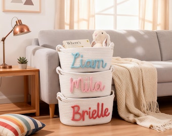 Personalized Baby Basket, Custom Book Storage Bin, Monogram Nursery Organizer, New Mom Gift
