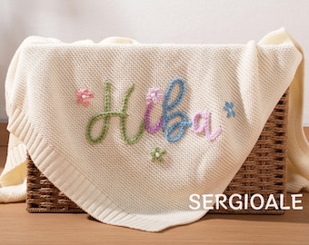 Hand-Embroidered Personalized Baby Blanket - Custom Name Blanket for Newborns, Baby Shower Gift