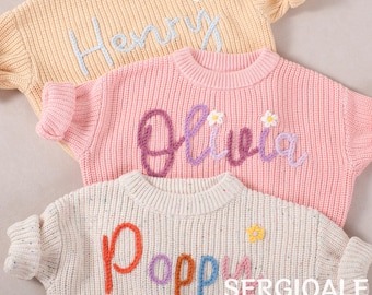 Custom Embroidered Baby Name Sweater - Personalized Knit Pullover, Cardigan and Newborn Jumper - Unique Baby Shower Gift & Keepsake