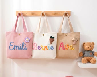 Personalized Kids Name Tote Bag, Custom Children's Handbag, Flower Girl Gift, Embroidered Name Purse for Toddlers, Baby Shower Gift