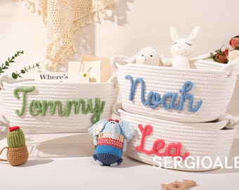 Personalized Baby Gift Basket, Handmade Cotton Nursery Storage Bin, Baby Shower Gift, Nursery Decor