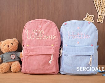 Custom Corduroy Backpack – Hand-Embroidered Personalized School Bag for Kids and Toddlers