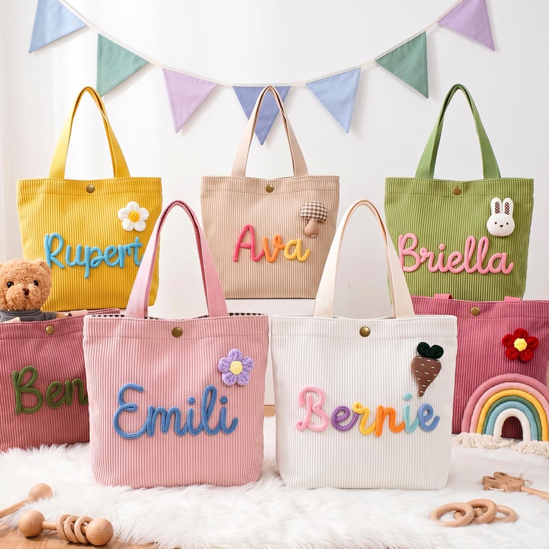 Personalized Embroidered Kids Tote Bag, Custom Name Handbag for ...