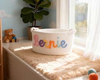 Personalized Baby Basket, Custom Cotton Rope Storage Bin, Monogram Nursery Organizer, Baby Shower Gift