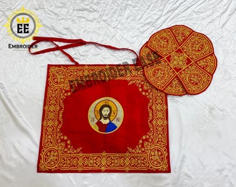 Orthodoxe kelkbedekset | Geborduurde liturgische sluier | Handgemaakte hoes voor kerkaltaar | Eucharistische Communie
