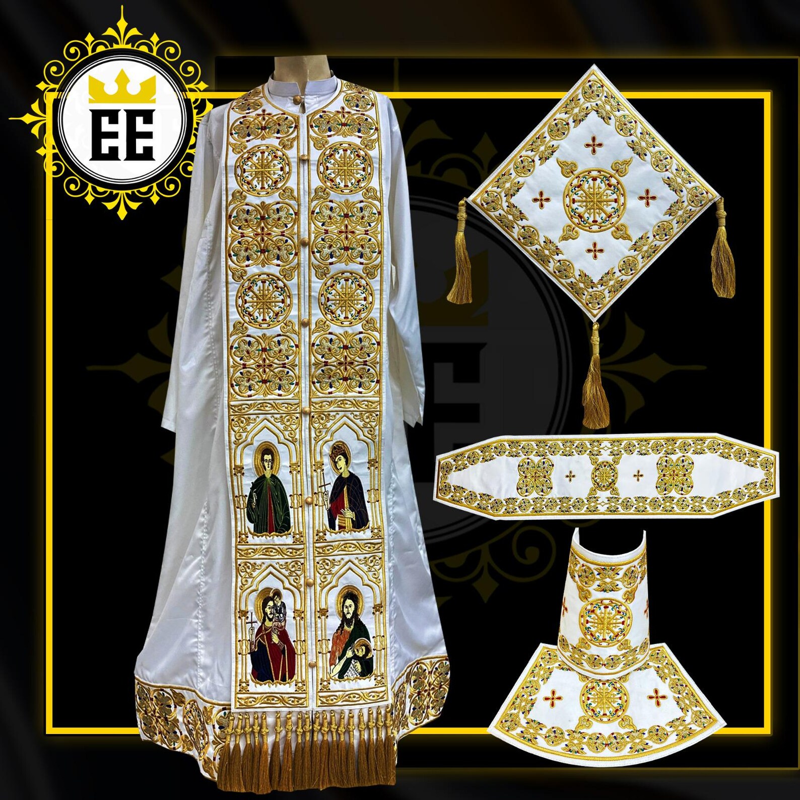 Orthodox Priest Vestment Set White & Gold | Icon Embroidered Liturgical ...