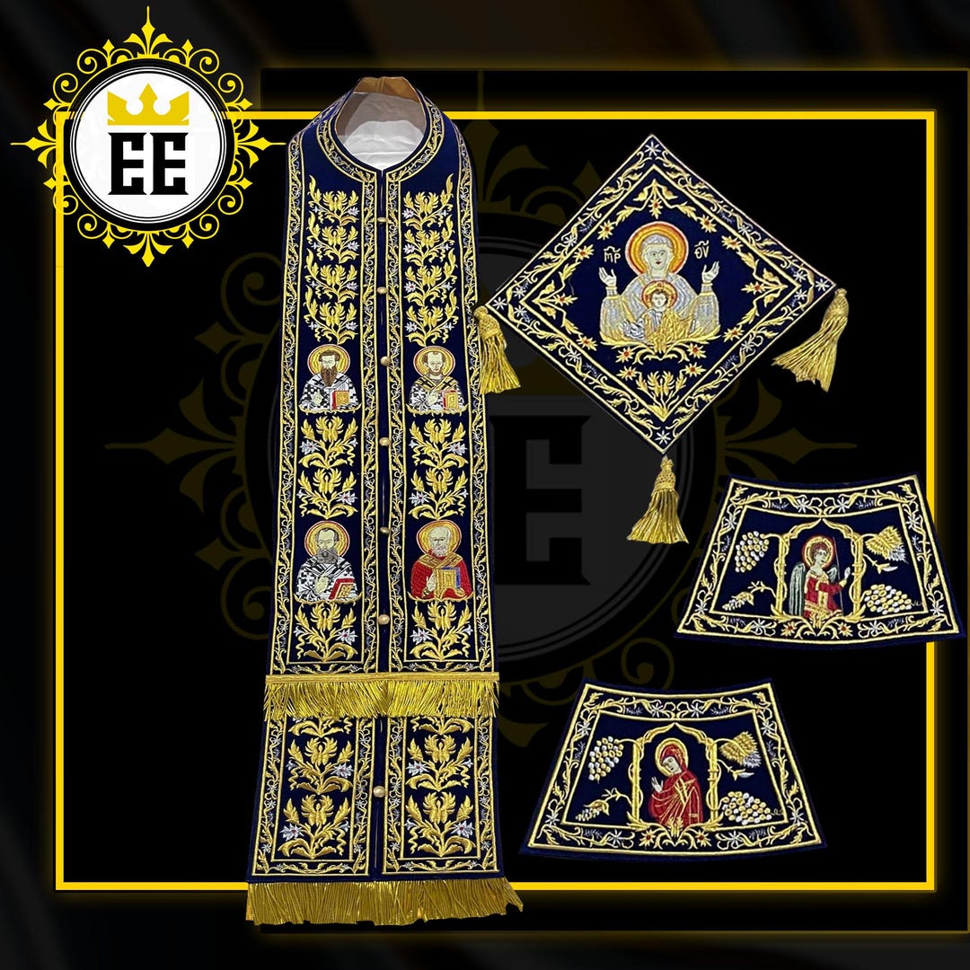 Orthodox Vestment Set –machine Embroidered Epitrachelion, Cuffs, Belt ...