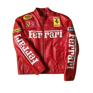 Blouson en cuir de moto rouge Ferrari Racing