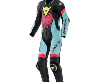 Dainese Motorbike Genuine Leather Racing Suit for Men - Professional Biker&#39;s Racing Suit Premium Armored CE Approved Level 2 Protectors