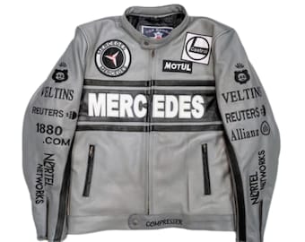 Mercedes Benz F1 Racing Leather Jacket: Vintage Y2K Biker Style