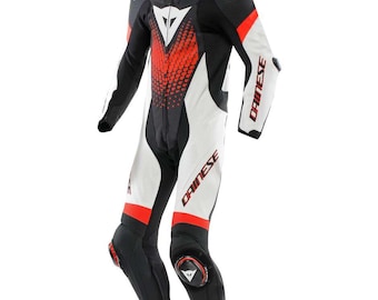 Dainese Motorbike Genuine Leather Racing Suit for Men - Professional Biker&#39;s Racing Suit Premium Armored CE Approved Level 2 Protectors