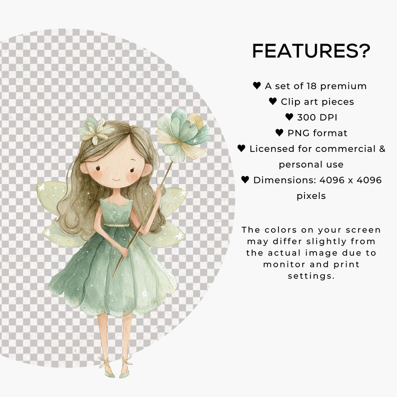 Green Fairy Clipart Bundle, Watercolor Fairy PNG, Magical Forest Fairy ...