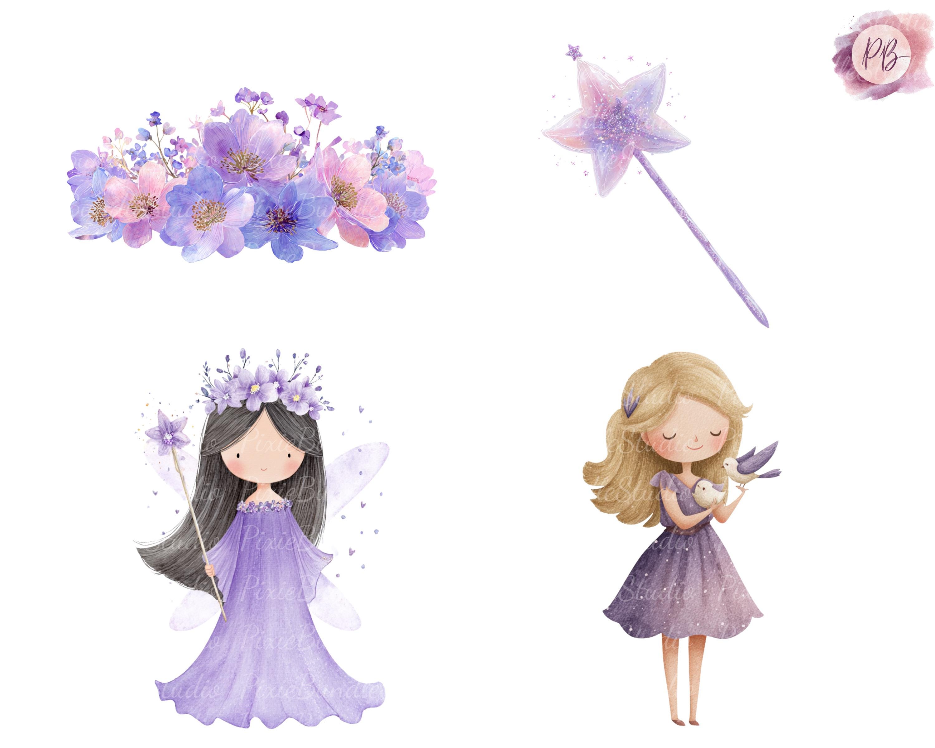 Purple Fairy Clipart Bundle, Watercolor Fairy PNG, Whimsical Fantasy ...