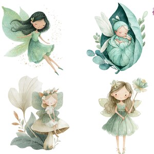 Green Fairy Clipart Bundle, Watercolor Fairy PNG, Magical Forest Fairy ...