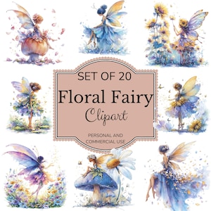 20 Floral Fairy Clipart PNGs, Watercolor Flower Fairies, Whimsical Printable Art, Nursery Wall Art, Scrapbooking, Digital Download