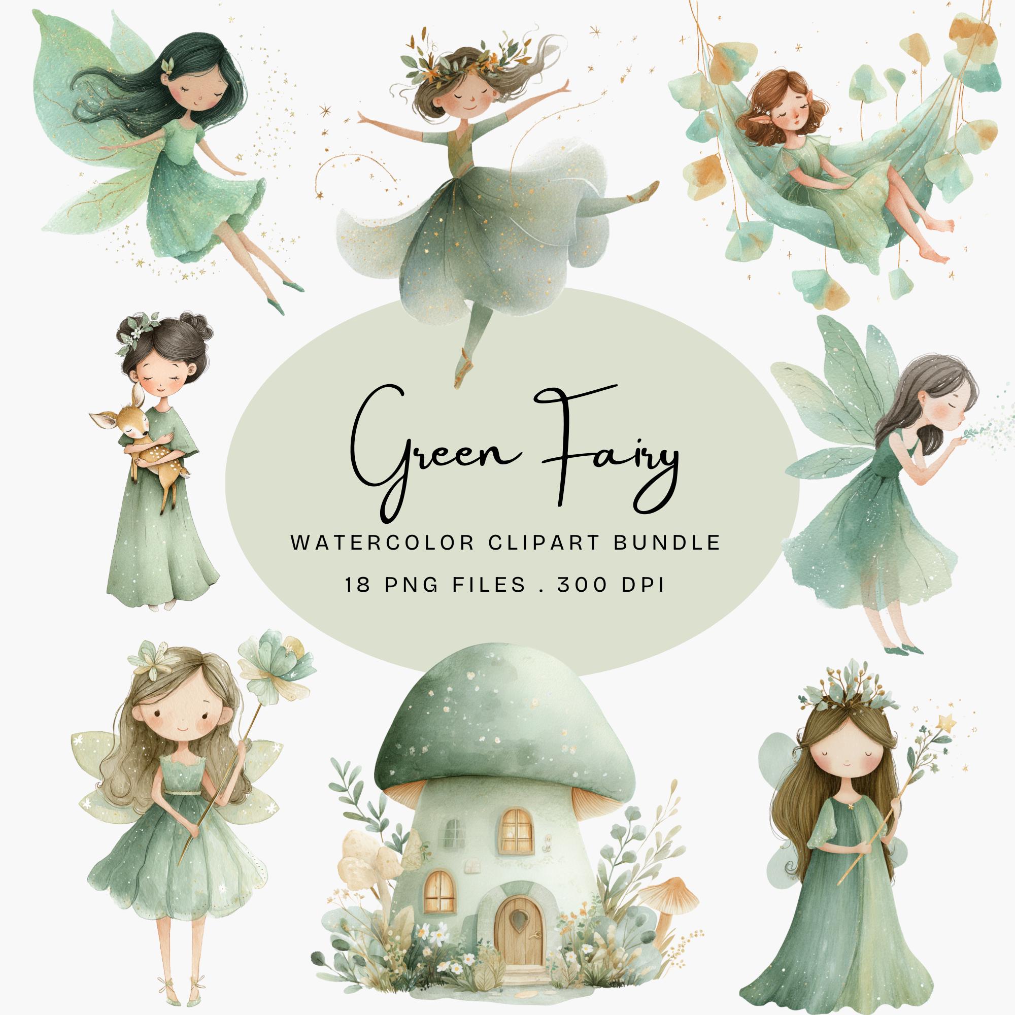 Green Fairy Clipart Bundle, Watercolor Fairy PNG, Magical Forest Fairy ...