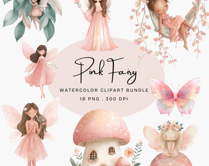15 Whimsical Watercolor Fairy Clipart | Cute Nursery Decor | Light Pink ...