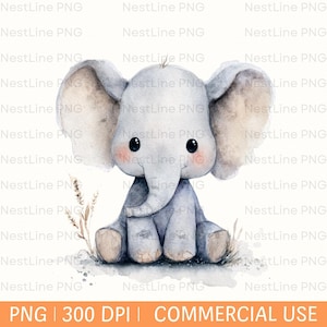 Elephant watercolor clipart Bundle, Cute baby elephant PNG, Baby boy clipart, Baby girl clipart, Baby shower, Nursery decor, Nursery art