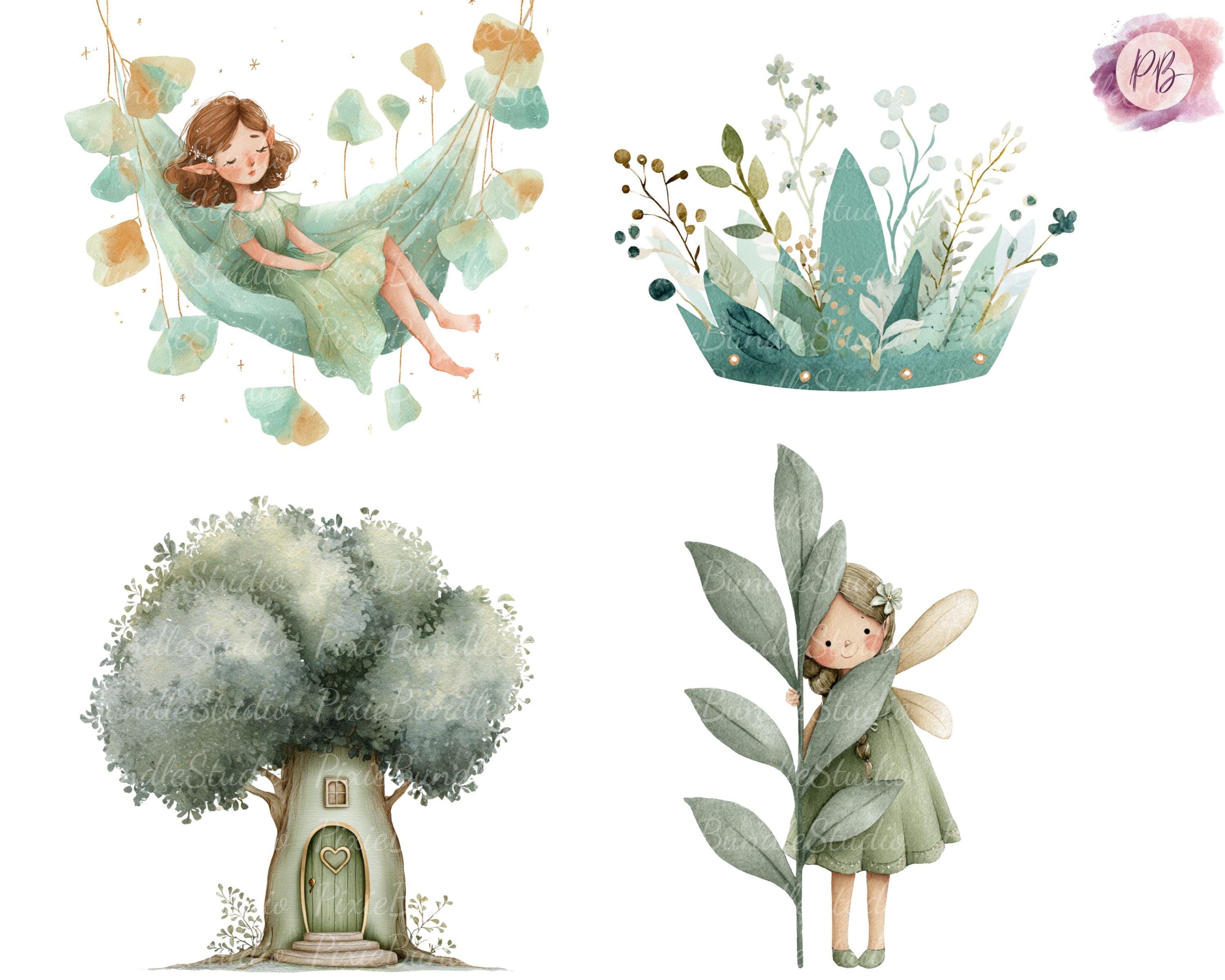 Green Fairy Clipart Bundle, Watercolor Fairy PNG, Magical Forest Fairy ...