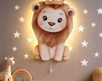 Lion Crown Night Light, Wooden Wall Lamp for Kids, Baby Nursery LED Light, Toddler Bedroom Wall Art, Baby Room Decor, Newborn Gift.