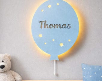 Personalized Balloon Night Light, Custom LED Wooden Wall Lamp for Baby- Kids Room, Nursery Name Wall Decor, Birthday and Shower Baby Gift.