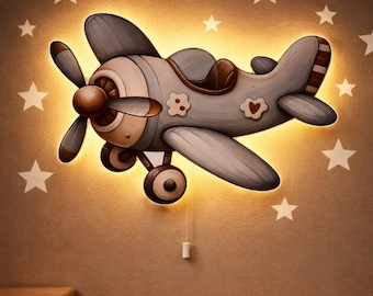 Vintage Airplane LED Night Light, Wooden Wall Lamp, Nursery Room Decor, Baby Room Light, Kids Wall Decor Gift, Newborn Baby Gift