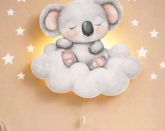 Sleeping Koala on Cloud Wall Night Light, Wooden LED Nursery Lamp,   Baby Room Gift, Kids Glowing Sign, Toddler Bedroom, Newborn Present.