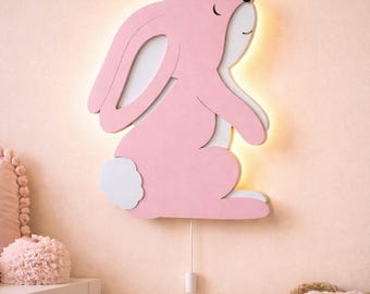 Wooden Rabbit Lop Design Wall Night Light, Multi-Layer LED, Nursery Room Decor, Baby Wall Lamp, Cozy Kids Bedroom Light, newborn gift.
