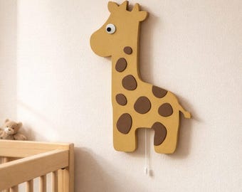 Giraffe Wall Night Light, Wooden Safari Nursery Lamp, Baby Room Decor, LED Backlit Animal Sconce, Toddler Bedroom, Newborn Baby Gift.