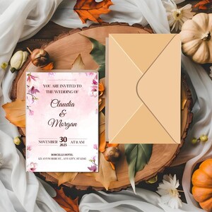 Romantic Pink Wedding Invitation | Digital Template | Elegant printable Invite | Canva Editable Card