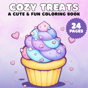Sweet Treats Coloring, Stress Relief Coloring Book, Bold and Easy, Cute Simple Coloring Book PDF, Comfy Coloring Pages, Kawaii Coloring Book