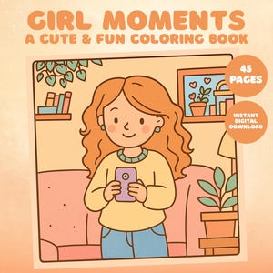 Girl Moments Cozy Coloring Pages Cute Simple Coloring Book PDF Comfy Days Kawaii Coloring Book PNG Bold and Easy Coloring Books Digital
