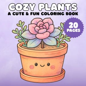 Stress Relief Coloring Book Cozy Plants Bold and Easy Cozy Coloring Pages PDF Cute Simple Coloring Book Bold Coloring Kawaii Coloring Book