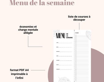 Printable Weekly Meal Plan – A4 PDF Meals + Shopping List – Minimalist Meal Planner – Weekly Kitchen Organization