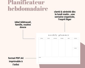 Minimalist printable weekly planner – A4 PDF weekly planner – Designer weekly planner – Printable organizer