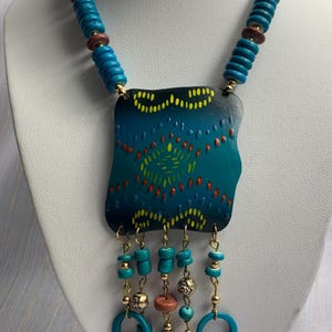 Boho Tribal-Style Necklace with Enamel Pendant & Artisan Beads – Bold Statement Piece