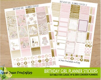 BIRTHDAY Girl Planner Stickers | Celebrate | Printable Planner Stickers | Weekly Kit | Cake | Gold Glitter | Erin Condren | Happy Planner