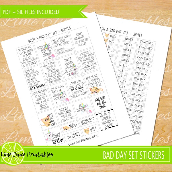 BAD DAY #1 Planner Stickers Kit | Funny Quotes | Crap Day | Print & Cut File included