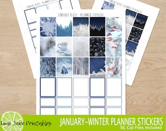 Winter Blues Planner Stickers: January Stickers (PDF, PNG, SIL Files)