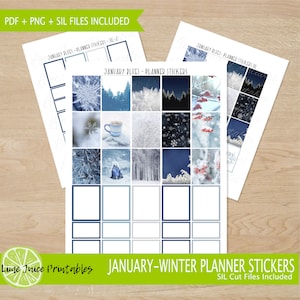 JANUARY-WINTER Blues Planner Stickers | Happy Planner | Erin Condren | Printable Stickers | January | Winter