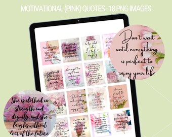 18 Digital Planner Motivational Quotes | Goodnotes Planner Stickers | Printable Affirmations | iPad Planner | Inspirational Stickers
