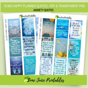 18 ANXIETY Printable Planner Quotes for Big Happy Planner | Life Quotes | Inspirational | Motivational | Transparent PNG