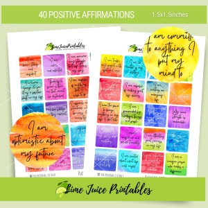 AFFIRMATIONS POSITIVES|Citations de motivation positives sur l'amour de soi|Affirmations imprimables|Autocollants et invites de journal|1,5x1,5 pouces