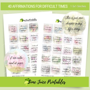 Printable Anxiety Affirmations & Positive Quotes for Difficult Times - Journal Prompts - 1.5x1.5inches