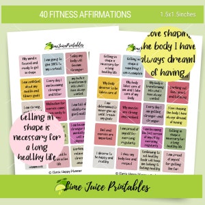 AFFIRMATIONS DE FORME ET DE SANTÉ | Citations de motivation positives | Affirmations imprimables | Autocollants et invites de journal | 1,5 x 1,5 pouces