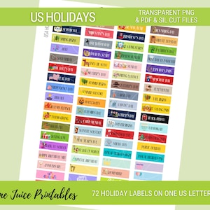 US HOLIDAYS-CELEBRATION Printable Planner Stickers|Vacation Stickers|Planner Stickers|Event Stickers| Print & Cut File included