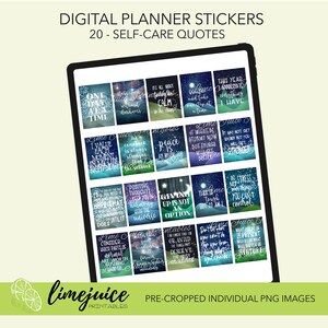Self Care Quote Stickers: Digital Planner Positivity (PNG, PDF)