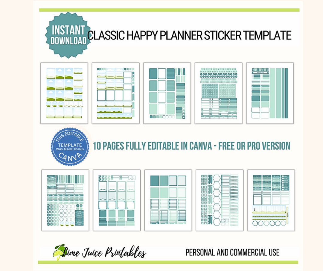 Editable Canva Planner Sticker Templates - Classic Happy Planner ...